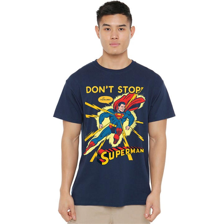 Dc Comics Men' Blue Superman It Tickles T-Shirt Navy in Size S, Sports Direct