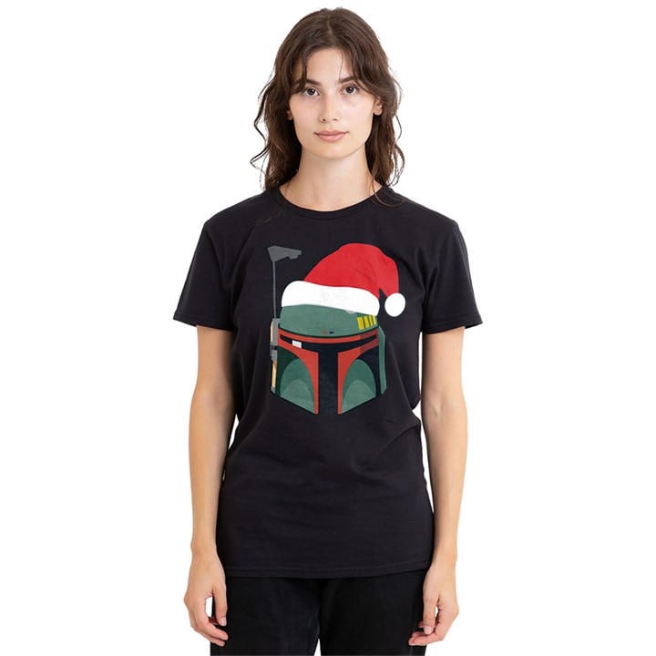 Disney Women's Black Star Wars Boba Fett Christmas Santa Hat T-Shirt B, Sports Direct