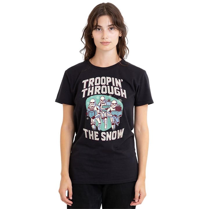 Disney Women's Black Star Wars Retro Troopin Through The Snow T-Shirt in Size L, Sports Direct
