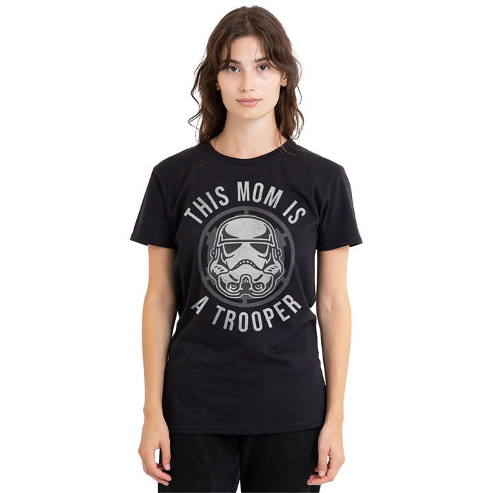 Star Wars Women's Black Mothers Day Mom Is A Trooper T-Shirt B in Size M, Sports Direct