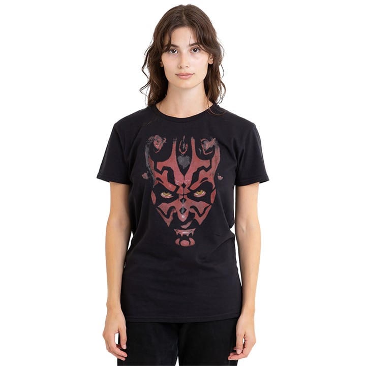 Star Wars Women's Black Darth Maul Large Face T-Shirt, Sports Direct