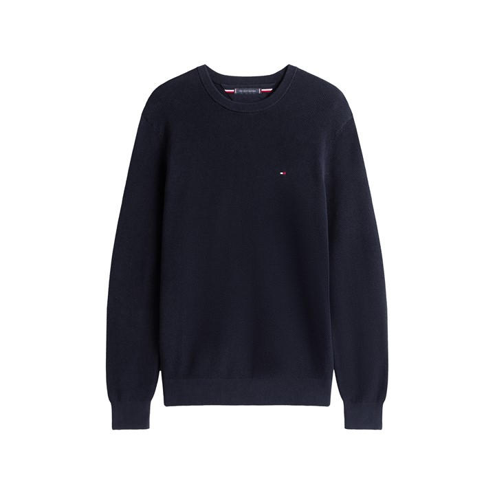 Tommy Hilfiger Men's Blue Ribbed Crew Neck Jumper in Size XL, Sports Direct