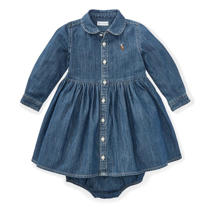 Polo Ralph Lauren Girls Blue Kids' Long Sleeve Shirt Dress in Size 6 - 9 Months, Sports Direct