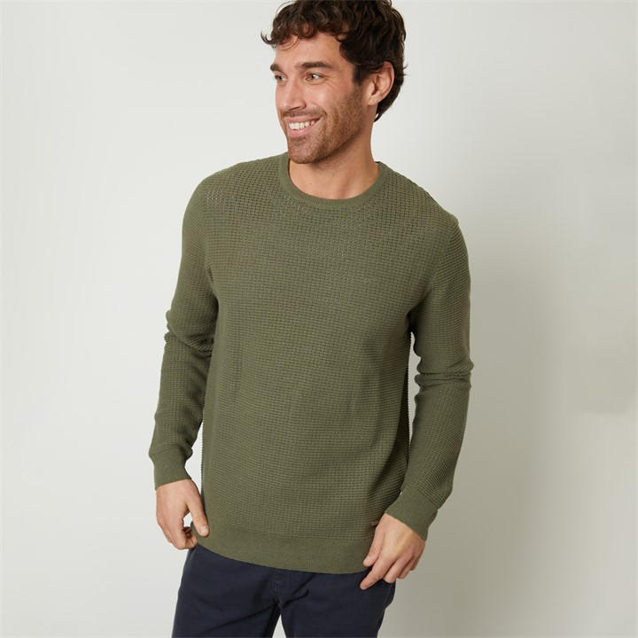 Threadbare Men's Green Crochet Knit Crew Neck Jumper in Size M, Sports Direct