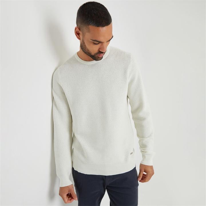 Threadbare Men's Beige Crochet Knit Crew Neck Jumper in Size 2XL, Sports Direct