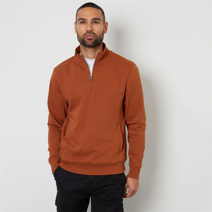 Threadbare Mens Sage Quarter Zip Sweatshirt - Brown