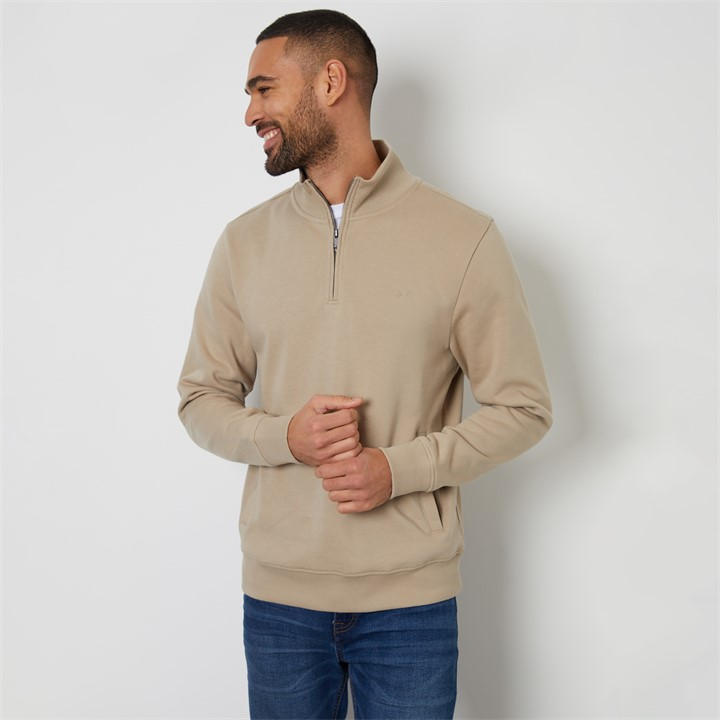 Threadbare Mens Beige Sage Quarter Zip Sweatshirt - Small