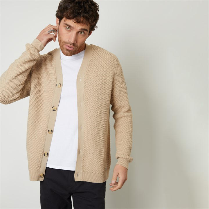 Threadbare Men's Brown Basket Stitch V-Neck Cardigan in Size 2XL, Sports Direct