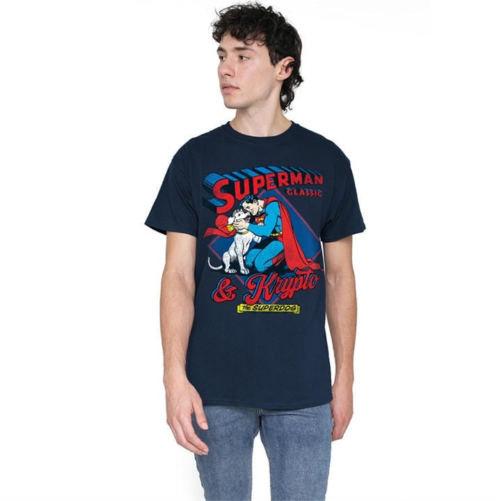 Dc Comics Men's Blue Superman And Krypto T-Shirt Navy in Size 5XL, Sports Direct