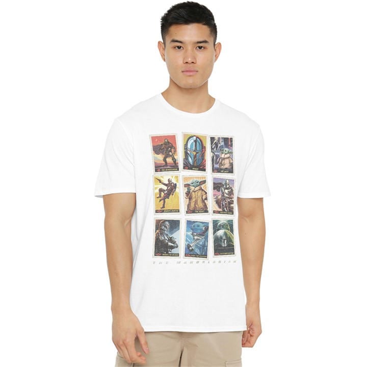 Star Wars Men's White The Mandalorian Distressed Trading Card Grid T-Shi in Size 5XL, Sports Direct