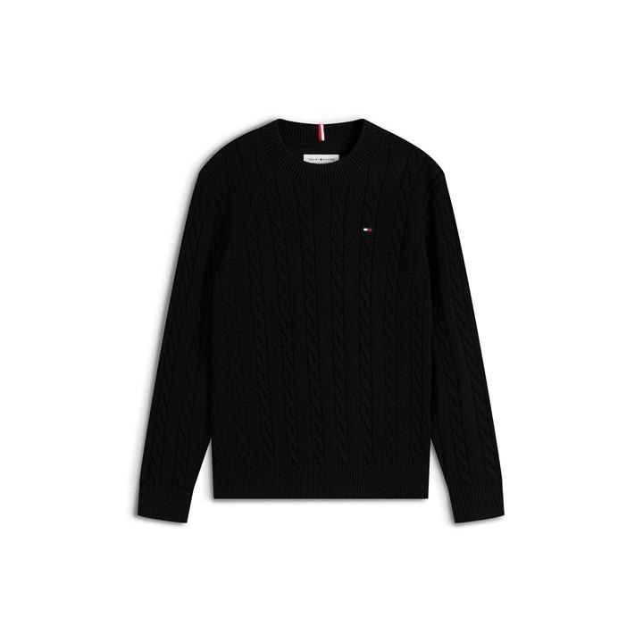 Tommy Hilfiger Boys Black Kids' Cable Knit Jumper in Size 14 - 16 Years, Sports Direct