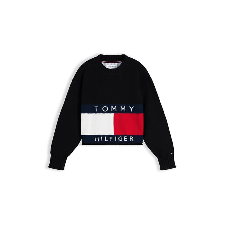 Tommy Hilfiger Girls Black Kids' Crew Neck Jumper in Size 14 - 16 Years, Sports Direct
