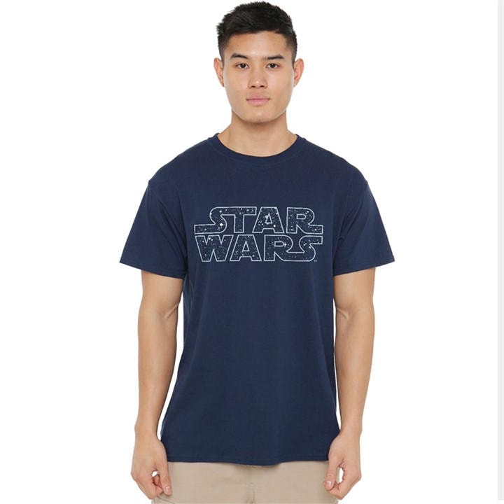 Star Wars Men' Blue Starry Logo T-Shirt Navy in Size S, Sports Direct