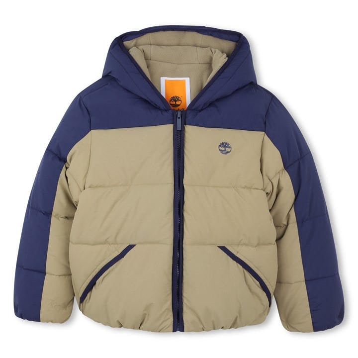 Timberland Boys Brown Kids' Timber Colour Block Medium Puffer Jacket, Sports Direct