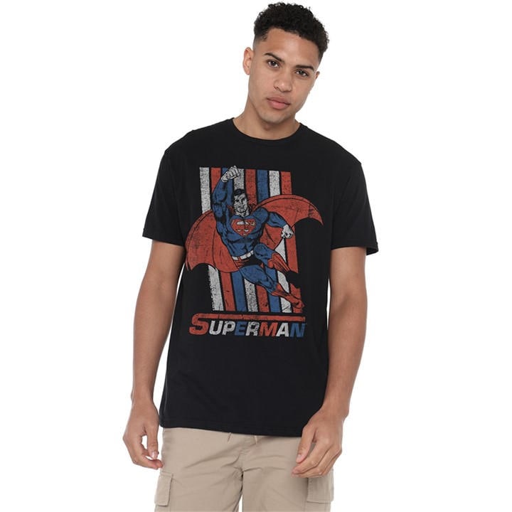 Dc Comics Men's Black Superman Retro Stripes T-Shirt in Size 2XL, Sports Direct