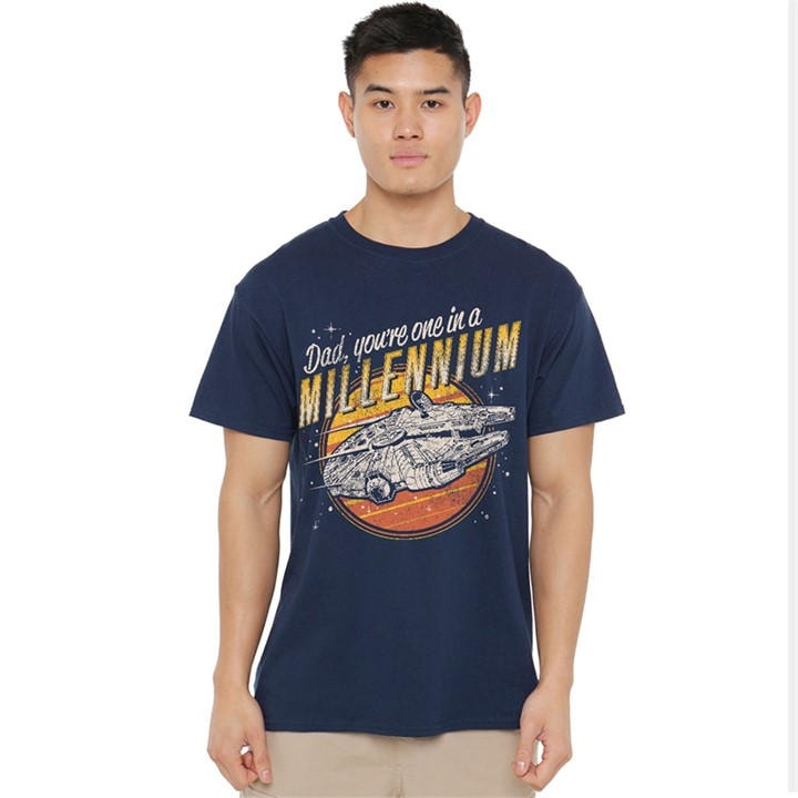 Star Wars Men's Blue Dad One In A Millennium Vintage T-Shirt in Size 2XL, Sports Direct