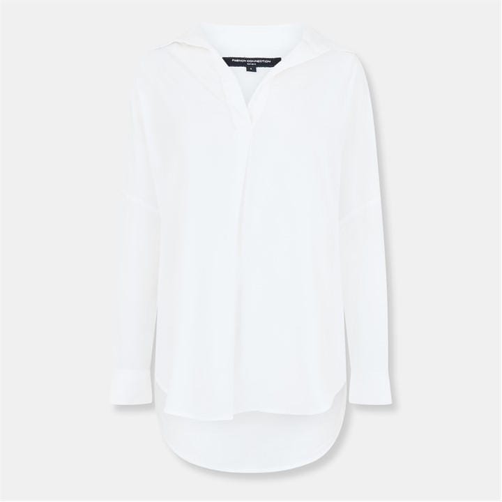 French Connection Women's White Rhodes Crepe Popover Shirt in Size 12, Sports Direct