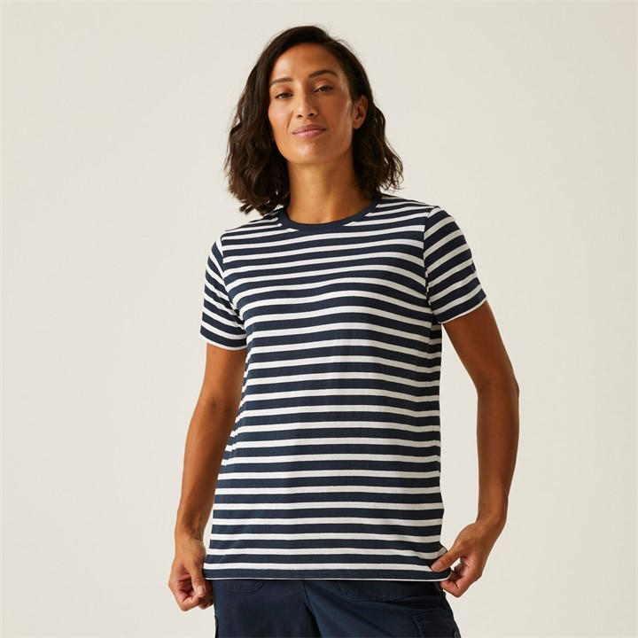 Regatta Women's Navy/White Stripe Bayletta Short-Sleeved T-Shirt in Size 12, Sports Direct