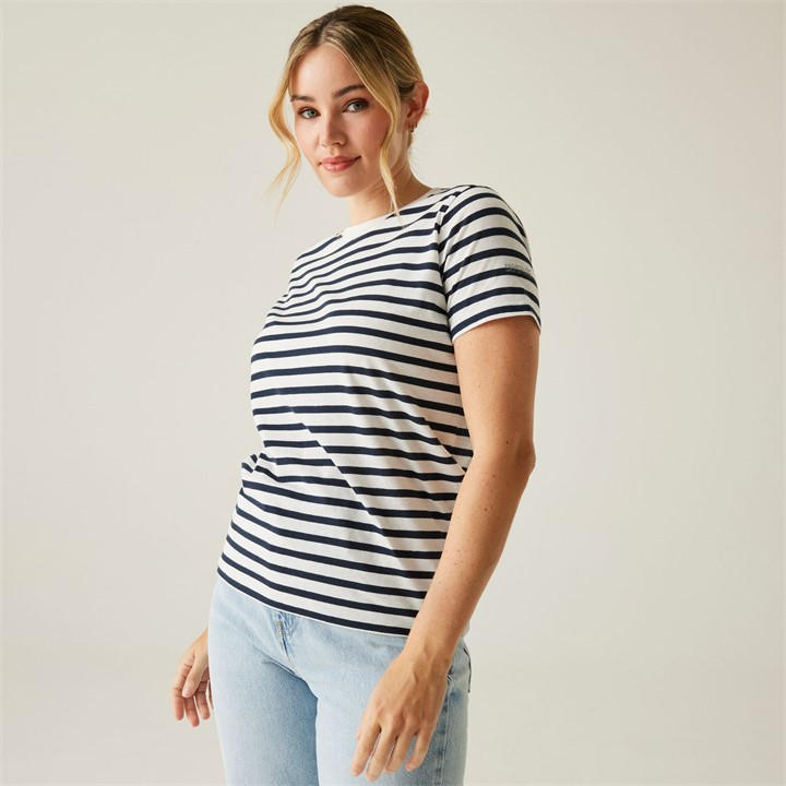 Regatta Women's White/Navy Stripe Bayletta Short-Sleeved T-Shirt in Size 12, Sports Direct