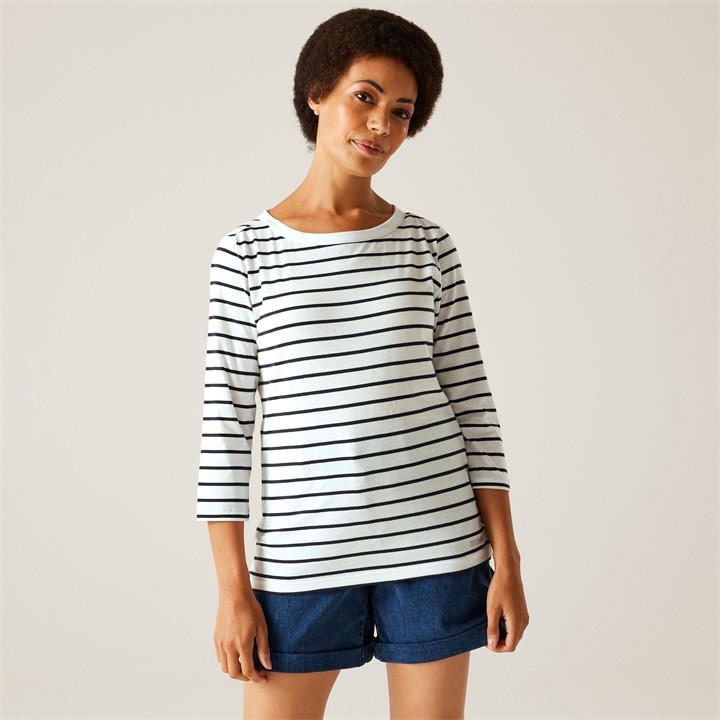 Regatta Women's White/Navy Stripe Baylette Ii Upf 30+ T-Shirt in Size 20, Sports Direct