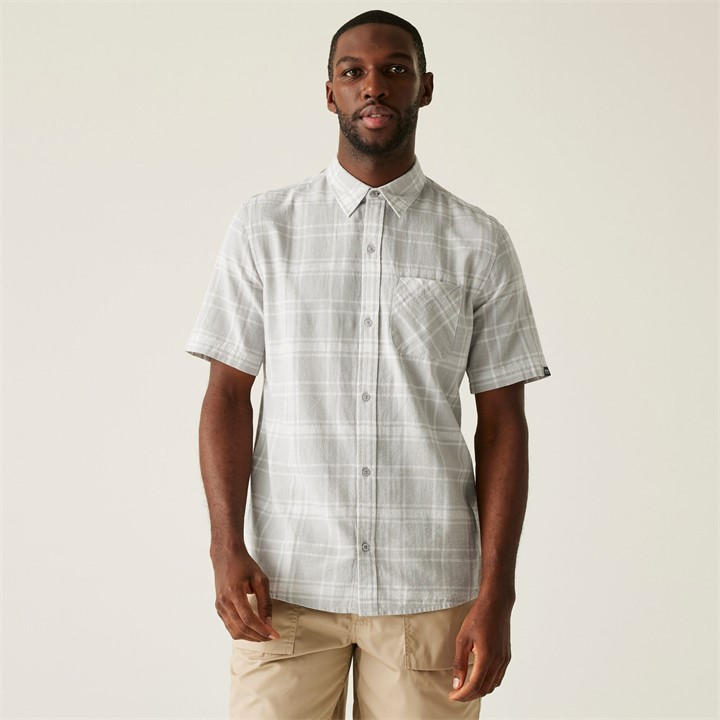 Regatta Men's Silver Grey Check Loran Long-Sleeve Plain Shirt in Size 2XL, Sports Direct