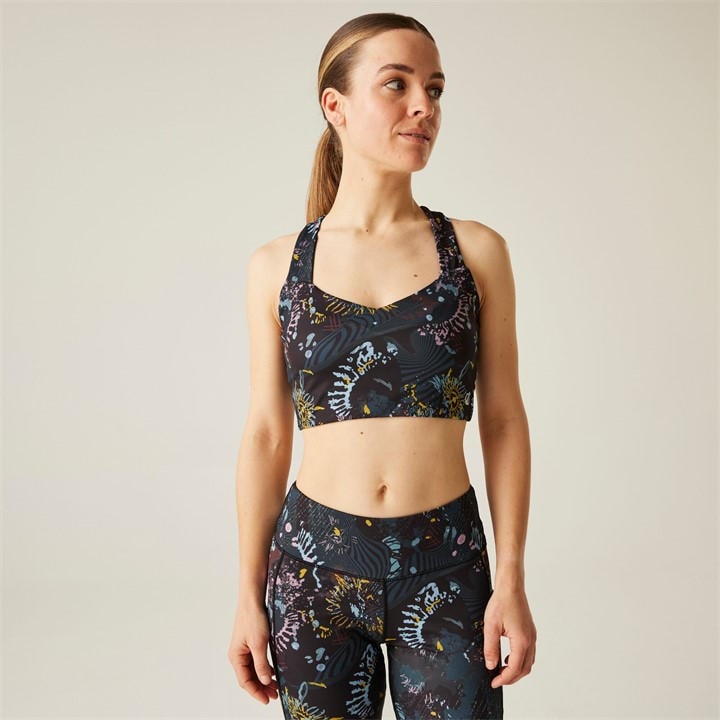 Dare 2B Women' Black Energetic Print Swift Ii Medium Impact Sports Bra in Size S, Sports Direct