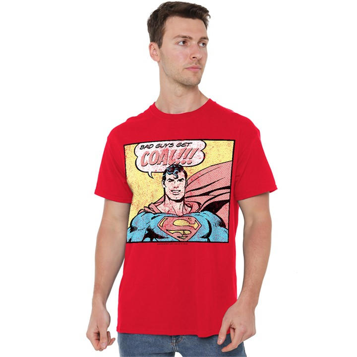 Dc Comics Men's Red Superman Vintage Bad Guys Get Coal T-Shirt in Size L, Sports Direct