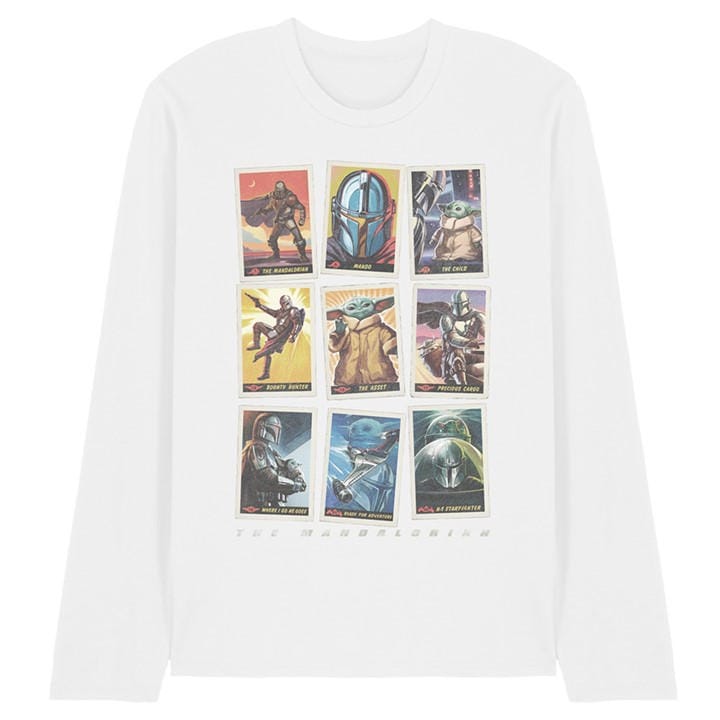 Star Wars Men' White The Mandalorian Distressed Trading Card Grid Long in Size S, Sports Direct