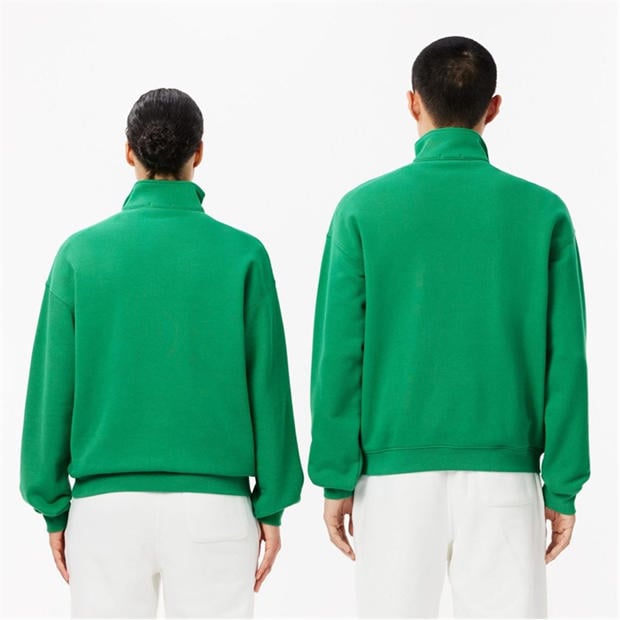 Зелено - Lacoste - Loose Fit Zip Neck Badge Accent Sweatshirt