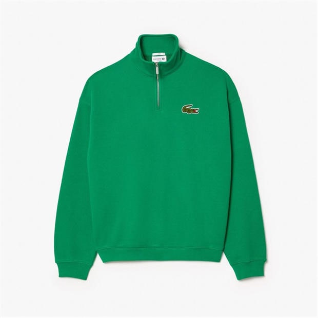 Зелено - Lacoste - Loose Fit Zip Neck Badge Accent Sweatshirt