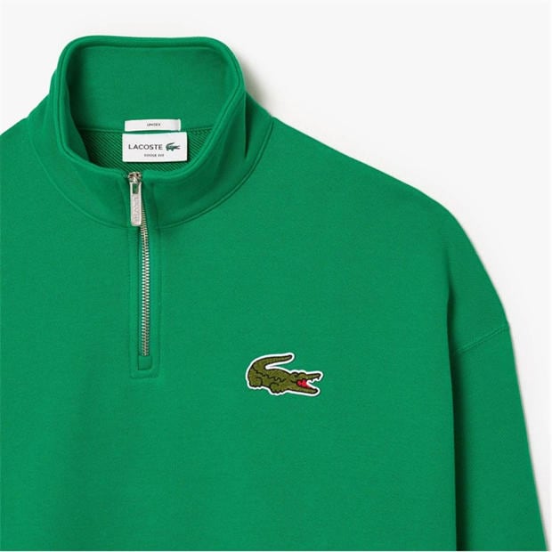 Зелено - Lacoste - Loose Fit Zip Neck Badge Accent Sweatshirt