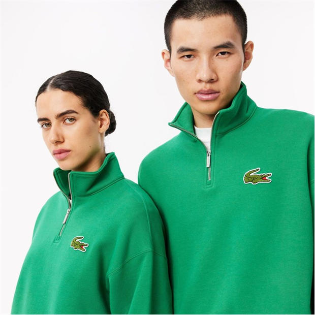 Зелено - Lacoste - Loose Fit Zip Neck Badge Accent Sweatshirt