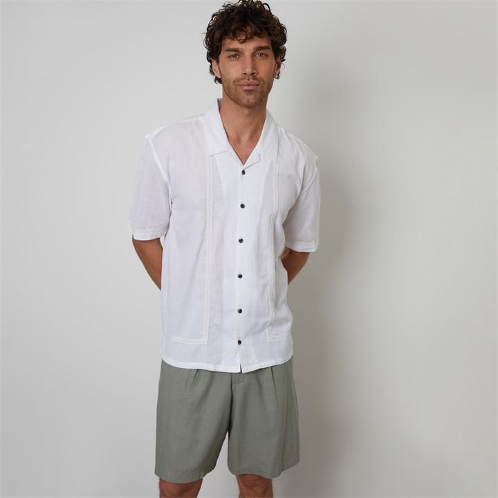 Threadbare Men's White Linen Blend Lace Trim Relaxed Fit Shirt in Size 2XL, Sports Direct