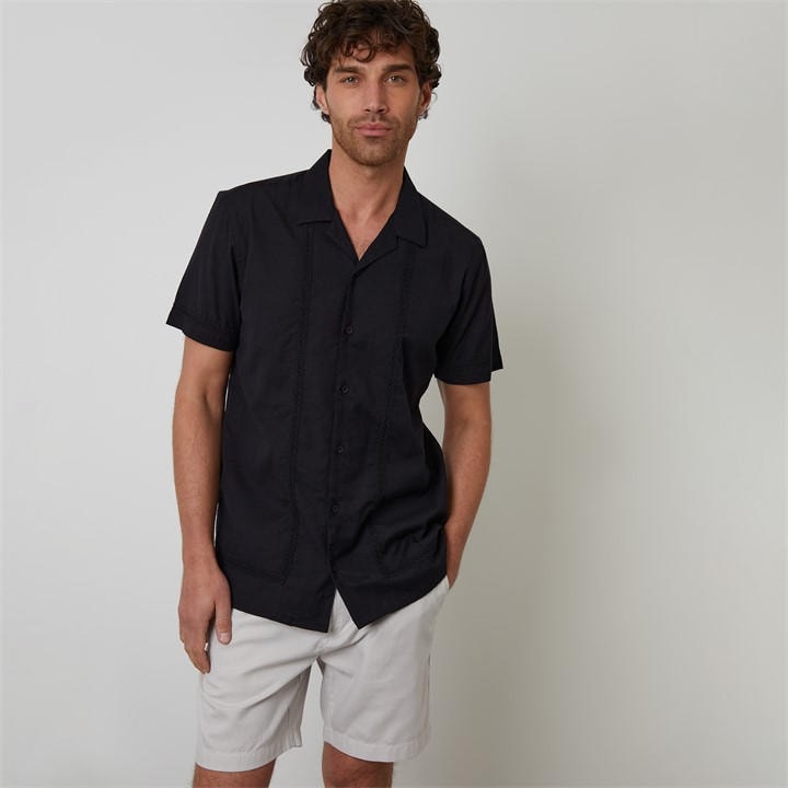 Threadbare Men's Black Linen Blend Lace Trim Relaxed Fit Shirt in Size XL, Sports Direct