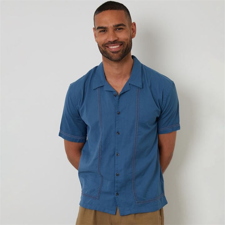 Threadbare Men's Blue Linen Blend Lace Trim Relaxed Fit Shirt in Size M, Sports Direct