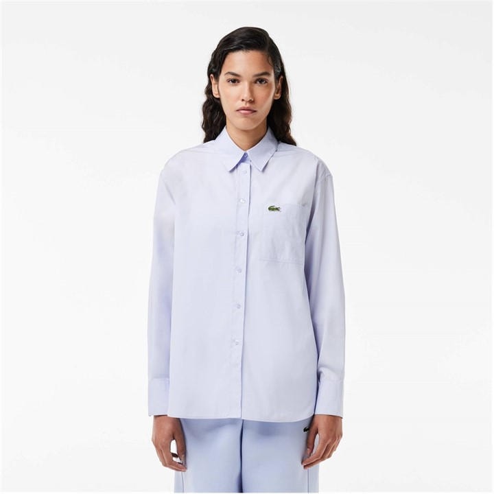 Lacoste Women's Blue Woven Shirt in Size 8, Sports Direct