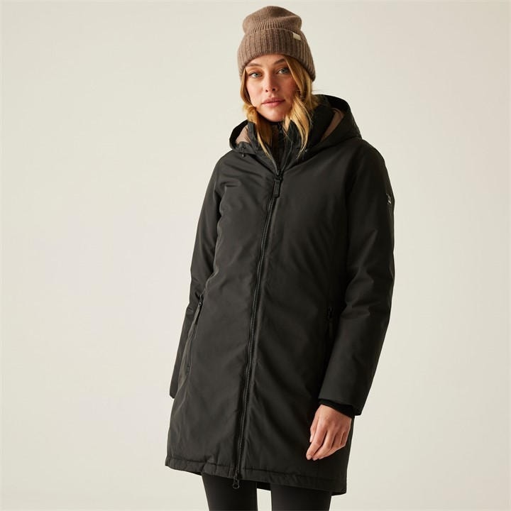 Regatta Women's Mocha Black Marron Long Length Insulated Waterproof Jacket in Size 12, Sports Direct