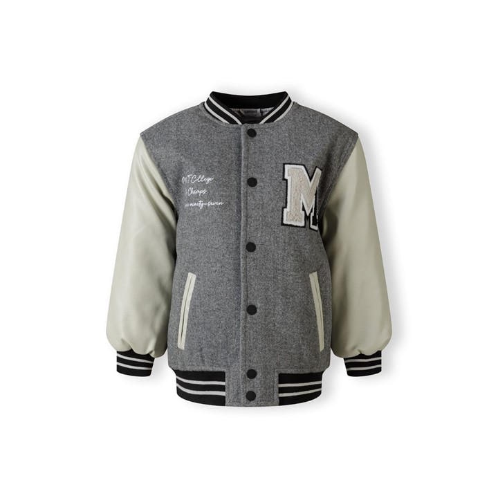 Minoti Boys Grey Varsity Jacket With Snap Buttons And Pu Sleeves