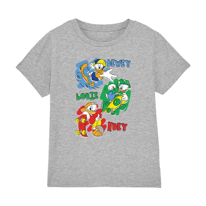 Disney Boys Grey Huey Dewey And Louie Skateboard Ducks Kids T-Shir in Size 5 - 6 Years, Sports Direct
