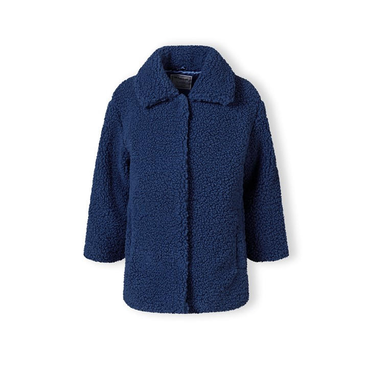 Minoti Girls Blue Sherpa Boucle Jacket With Satin Lining in Size 5 - 6 Years, Sports Direct