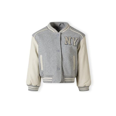 Minoti - Girls baseball style jacket with faux leather sleeves grey