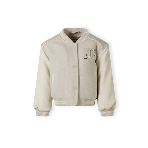 Minoti - Girls baseball style jacket with ny patch and faux leather sleeves beige
