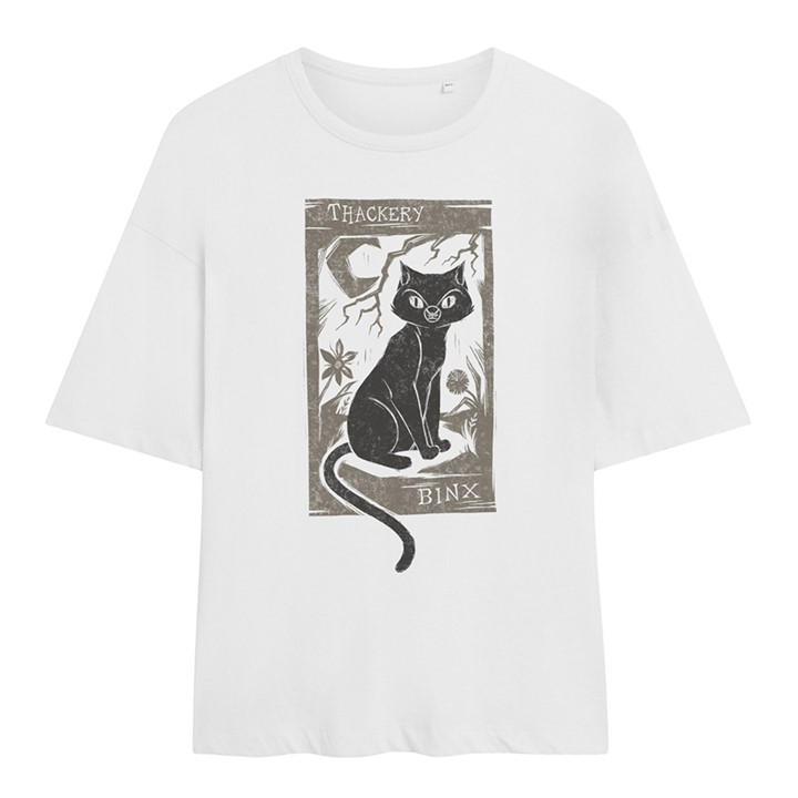 Disney Women's White Hocus Pocus Woodcut Thackery Binx Oversized T-Shir in Size XL, Sports Direct
