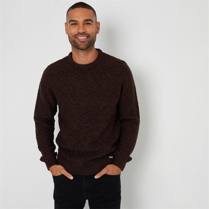 Threadbare Men's Brown Textured Knit Crew Neck Jumper in Size 2XL, Sports Direct
