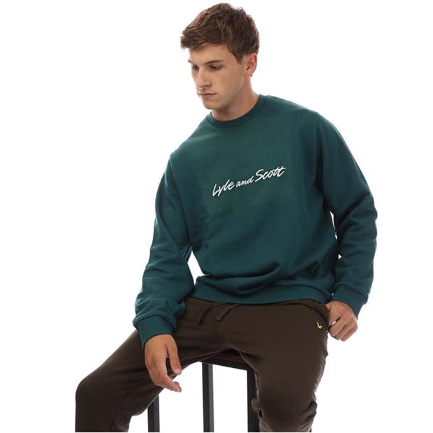 Green White - Lyle and Scott - Script Sweatshirt