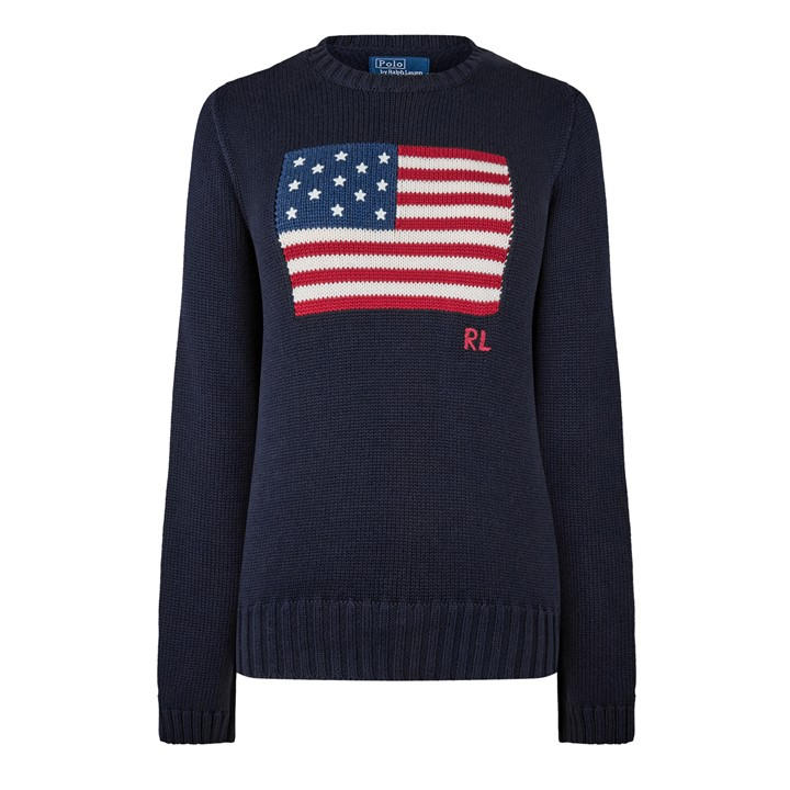 Polo Ralph Lauren Women's Blue Flag Knit Jumper in Size 10, Sports Direct