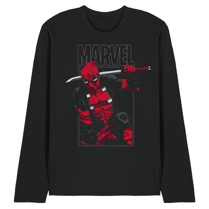Marvel Men's Black Deadpool Sword Long Sleeve T-Shirt in Size L, Sports Direct