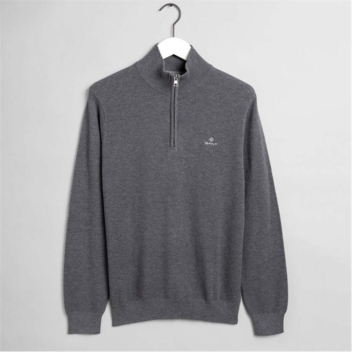 Gant Men's Grey Cotton Piqu¿ Half-Zip Sweater Small
