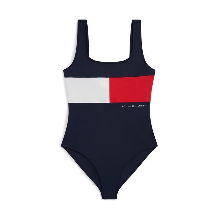 Tommy Hilfiger Girls Blue Kids' Scoop Neck Swimsuit in Size 14 - 16 Years, Sports Direct