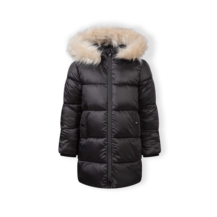 Minoti Girls Black Long Quilted Winter Coat Hood in Size 4 - 5 Years, Sports Direct